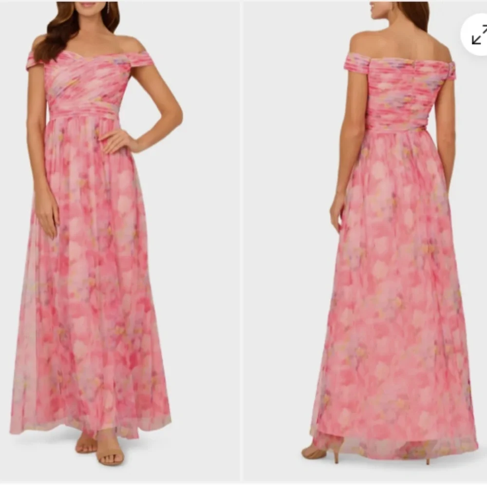 Adrianna Papell Pink Sweetpea Off The Shoulder Tulle Gown Formal Dress Nwt 12 - Picture 2 of 9